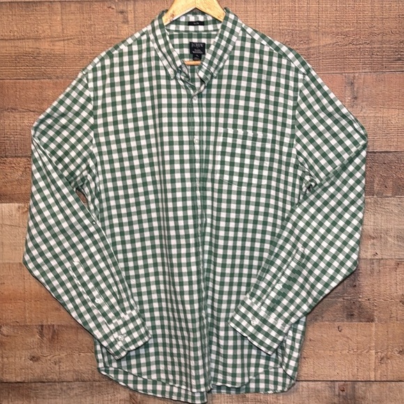 J.Crew Other - J.Crew Flex Washed Shirt Men's XL Slim Green White Gingham Long Sleeve